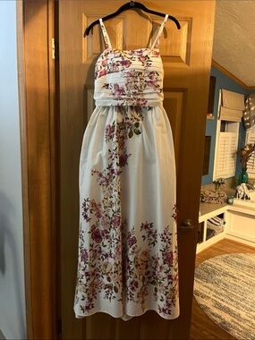 Marshalls White Floral Maxi Dress with Pink & Green Bouquet